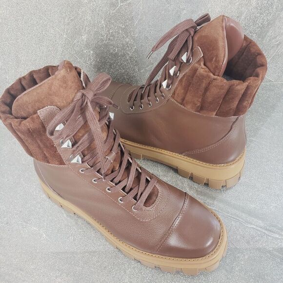 Schutz Ankle Boots 10 B Brown Leather Hiker Lace Up Sutton Booties - Picture 2 of 12